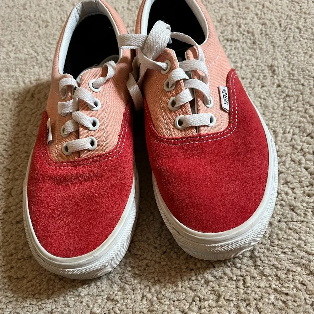 Madewell x Vans | Size 6.5 | Poppy Red Suede & Coral Peach Canvas | Gently Used - Picture 5 of 11